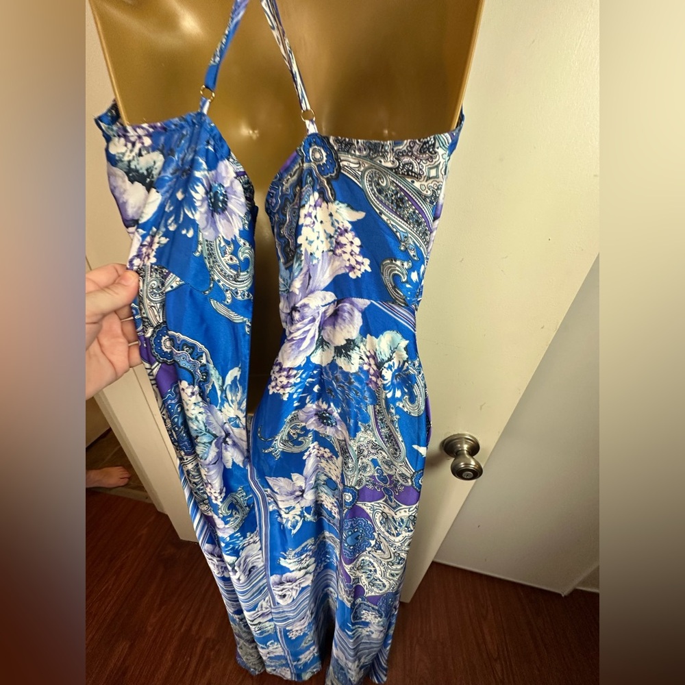 Lulu's Blue Paisley Floral Halter Maxi Dress - Picture 7 of 14
